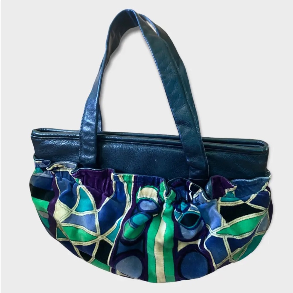 Early Vintage Emilio Pucci by Jana Puff Poof Stainglass Velvet Leather Purse